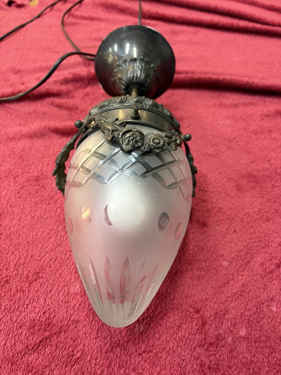 Image 1 of Art Nouveau French Old Ceiling Lamp Flower Decor