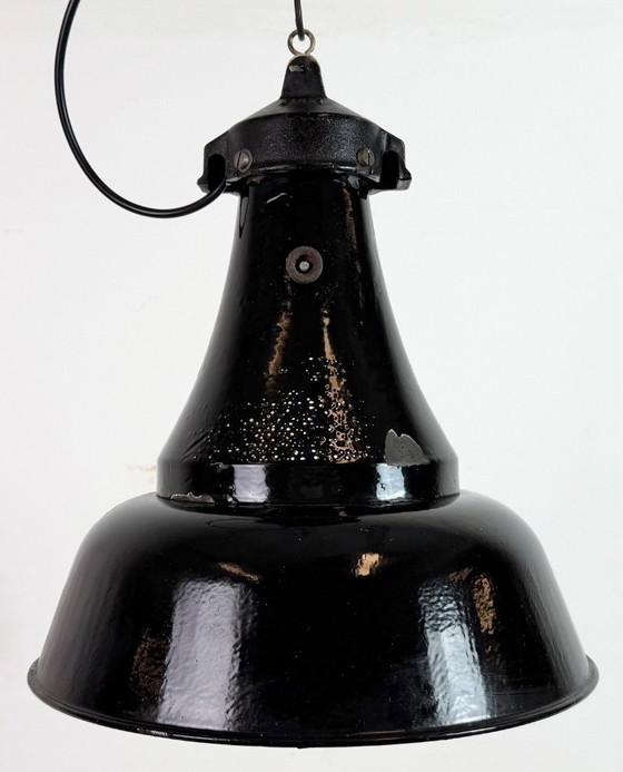 Image 1 of Industrial Black Enamel Bauhaus Pendant Lamp, 1930s