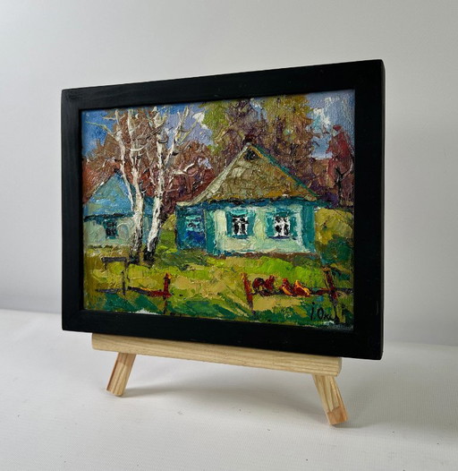Original Oil Painting Day Village Landscape Whispers of spring