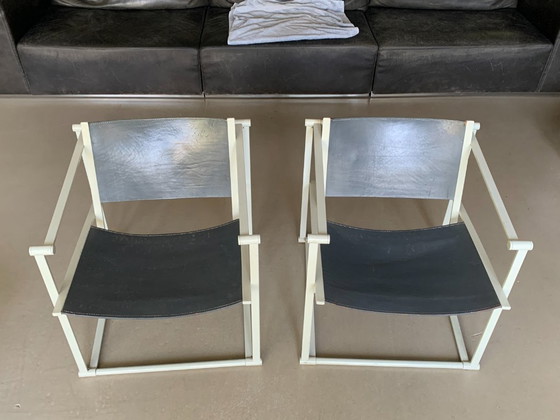 Juego de 2 sillas Cube Pastoe FM60 – Radboud van Beekum – Arnés de cuero gris – Sillones, Leather, Metal (photo 2 of 17)