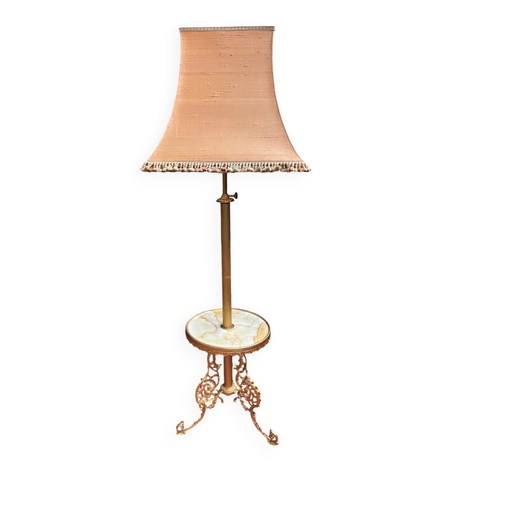 Lampadaire à base télescopique. Bronze, onyx. – vloerlampen