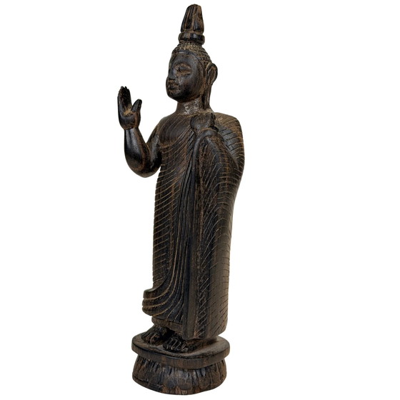 Paire de Bouddhas en bois sri-lankais en Abhaya Mudra – Milieu du XXe siècle – Sculptures (photo 9 of 11)