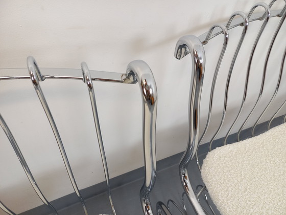 Image 1 of Suite van 4 Gastone Rinaldi Vintage Italiaanse stoelen in verchroomd metaal en Bouclettes stof uit de jaren 70