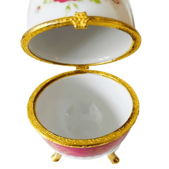 Vintage porcelain egg jewelry box, Limoges style, floral, gold hinge, 1980s – Decorative Objects, Brass (photo 10 of 10)