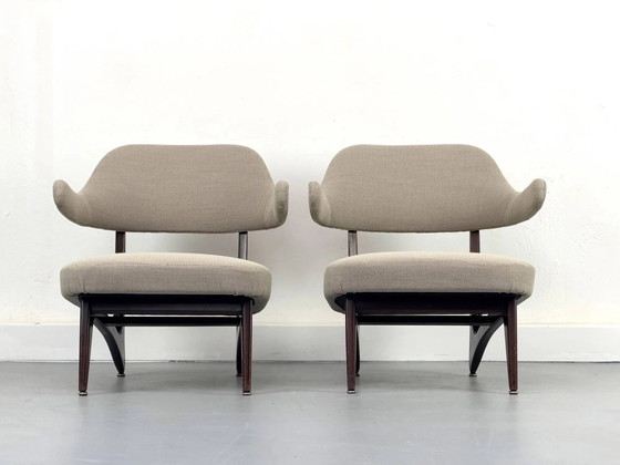 Poltrone lounge con nuovo tessuto, anni '50, Set di 2 – Legno, Mid Century Modern (photo 12 of 23)