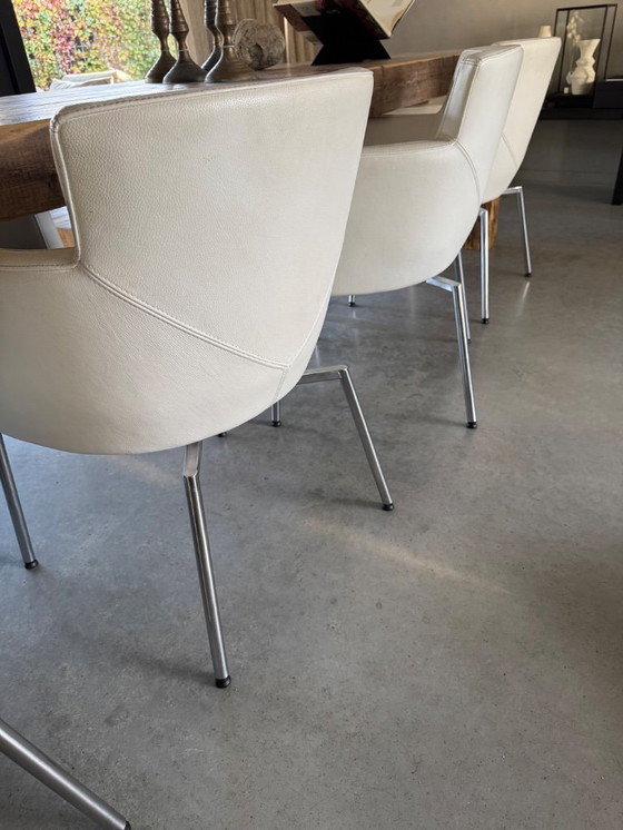 Image 1 of Fauteuils design vintage en cuir blanc, confort et qualité supérieurs, lot de 6.