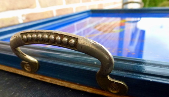 Image 1 of Grande vassoio Art Déco con pappagallo multicolore (Macaw).