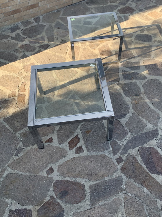 Pair of 1970s Polished Chrome and Glass Coffee Tables - Minimalist Design – Metal (photo 6 of 13)