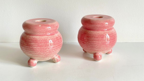 Image 1 of Pair of Pink Ceramic Candle Holders