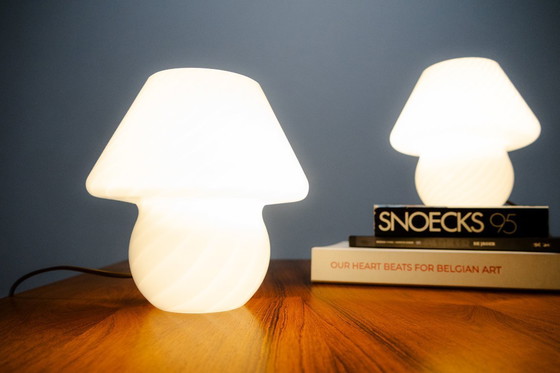 Image 1 of Set of 2 Mushroom Table Lamps by Venini for Mazzega, Italy, 1960s