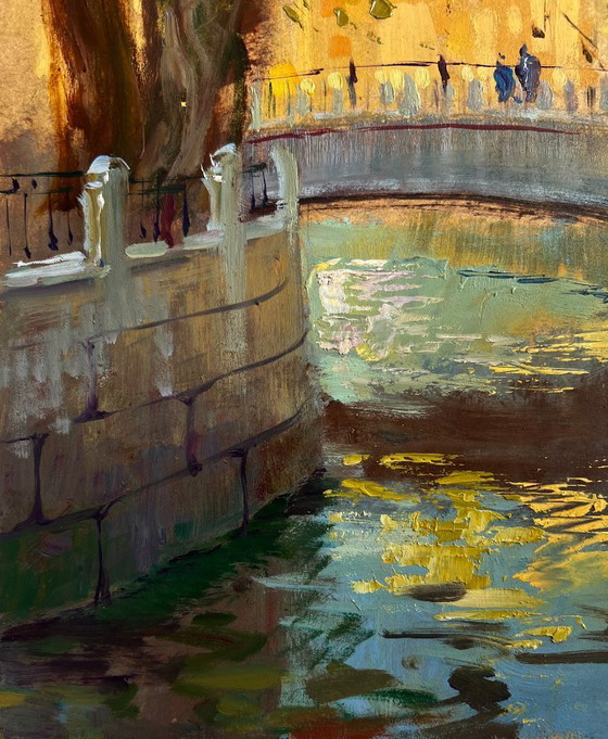 Image 1 of Original Oil Painting Autumn City Landscape The quiet whisper of a city park