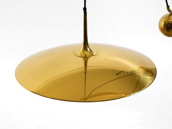 Image 1 of Grande lampada a sospensione originale Florian Schulz Onos 55 in ottone degli anni '80 con sistema di carrucole regolabile