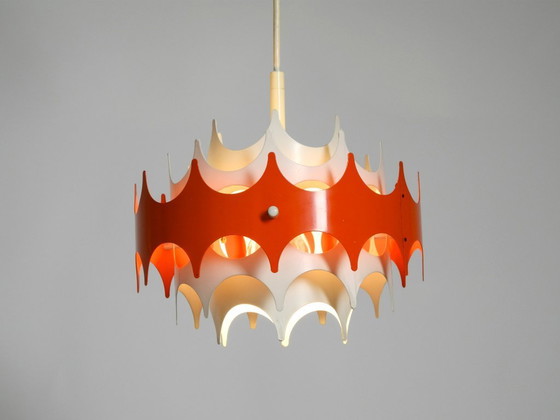 Image 1 of Bellissima piccola lampada a sospensione originale in metallo stile Space Age degli anni '60 di Doria