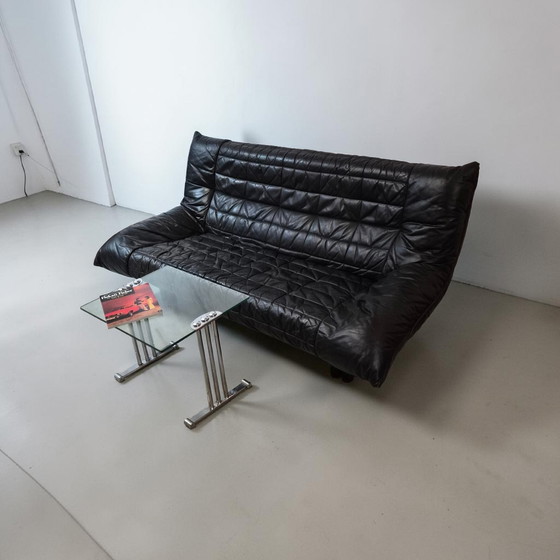 Image 1 of Vintage designer leather 3-seater sofa, couch, Rolf Benz, 1970s/1980s, modern design, black