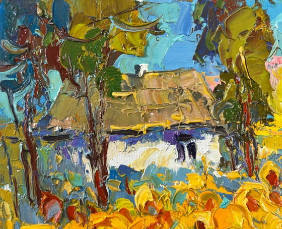 Image 1 of Original Oil Painting Summer Flowers Landscape Lush sunny fields