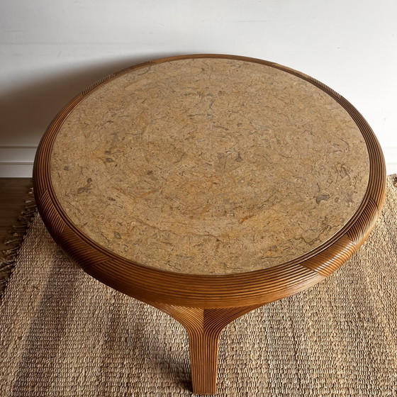 Image 1 of Vivai del Sud rotan eettafel met marmeren blad — Italy, ca. 1970s