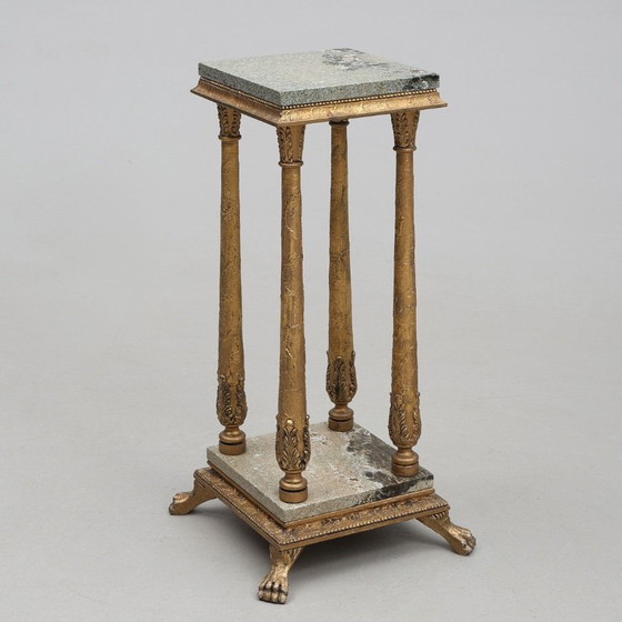 Image 1 of Decorative Pedestal with Marble Top and Lion Paw Feet  For sale: an elegant decorative pedestal with a marble top and beautifull