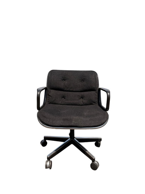 Authentischer Charles Pollock Chefsessel von Knoll – Grauer Stoffbezug & Rollen