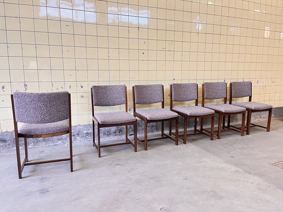 Image 1 of Set van zes vintage stoelen in Wengé-stof.