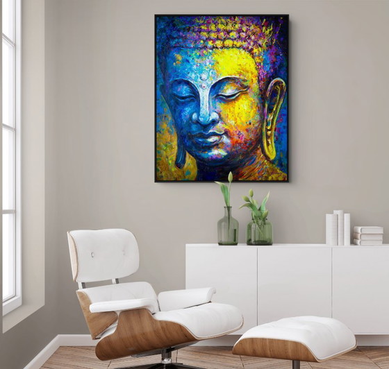 Image 1 of Unique hand-painted Buddha painting "Silent Strength" – Seksak Jaichumchen – 100 × 120 cm
