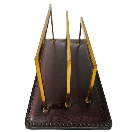 Image 1 of Vintage leather letter holder with leather and brass
