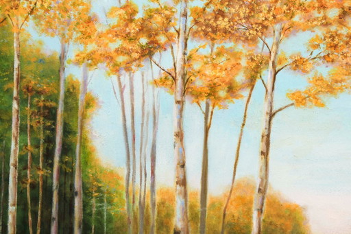 Oil painting of a poplar landscape. Hand-painted and signed. New.