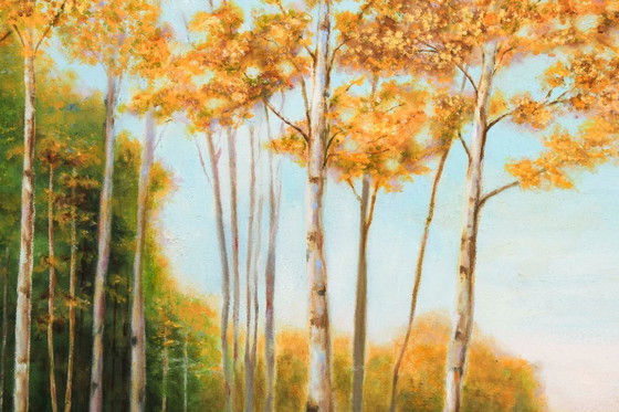 Image 1 of Oil painting of a poplar landscape. Hand-painted and signed. New.
