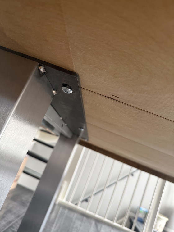 Image 1 of Table de salle à manger en chêne massif (230 x 120 cm) – style industriel avec pieds en acier inoxydable