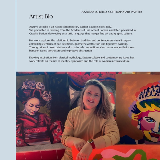 Image 1 of Azzurra Lo Bello - Frida Kahlo - Iconisch pop-geometrisch portret - Hedendaagse pop-art - Gemengde technieken op canvas