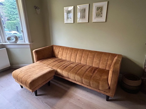 Sofa with ottoman, brown/ochre velvet, Bright Living, 3-5 seaters, Wood, Mid Century Modern (photo 2 of 5)