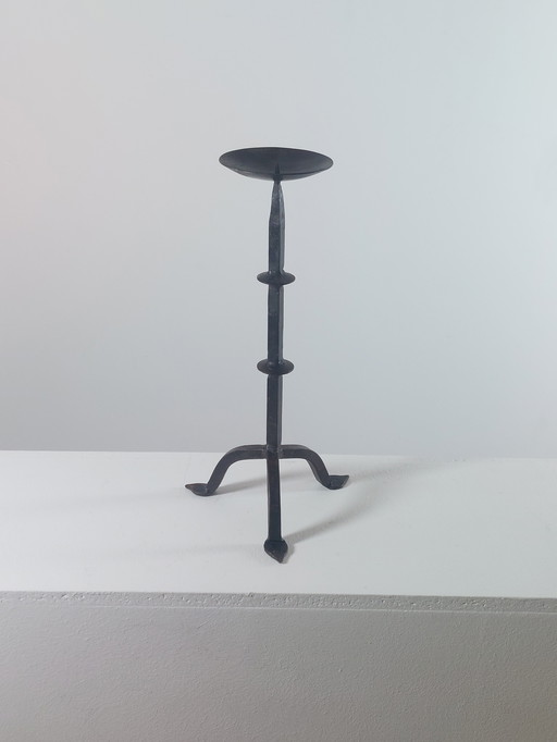 Vintage brutalistische, handgesmede metalen kandelaar