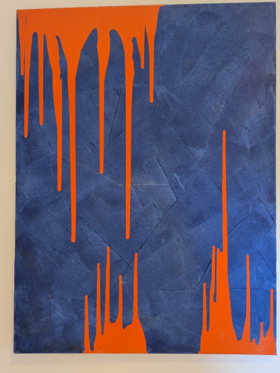 Image 1 of Blue and orange abstract painting 