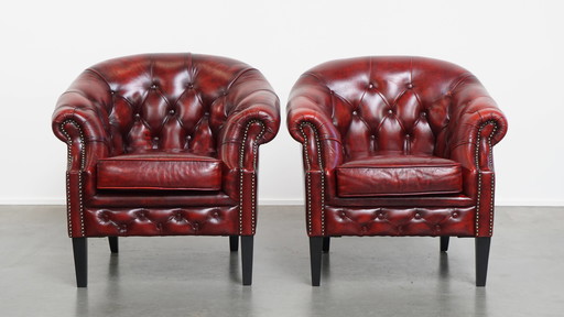 6 x Beef leather chesterfield club chair in a red color