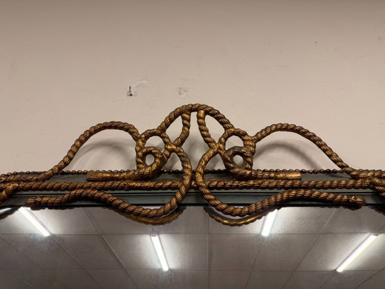 Large Antique English Maritime Mirror with Ship's Knot – Glass, Wood (photo 6 of 10)
