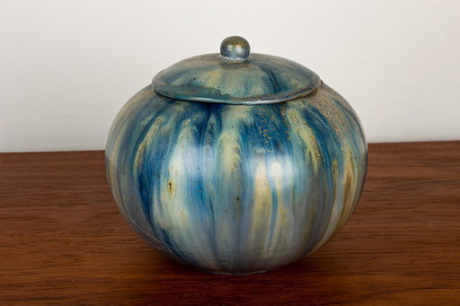 Pot En Grès Céramisé De Couleur Bleue, Époque Art-Déco Par Roger Guérin Années 1930