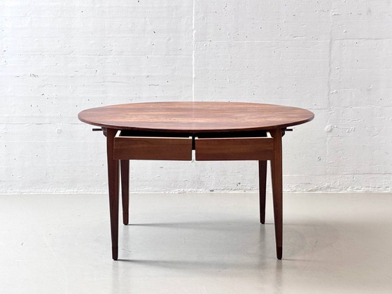 Image 1 of Round, high-quality Biedermeier pearwood dining table with drawers