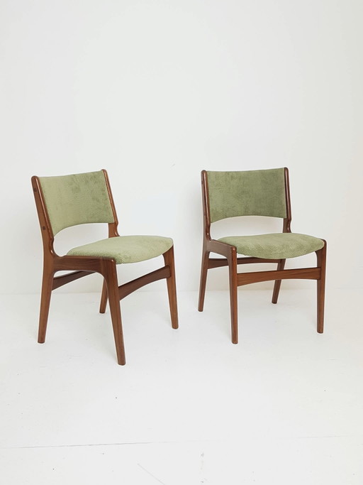 2 vintage Erik Buch Dining chairs new green fabric
