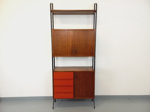 Vintage Italian modular bookcase in teak, metal and melamine from the 1960s