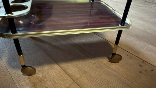 Ico Parisi Bar Cart with Bottle Holder, Wood and Brass, MB Italy, 1960s