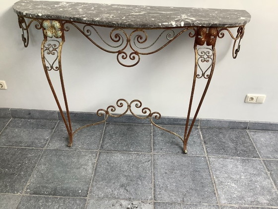 Consolle con piano in marmo e base in ferro battuto, Onbekend, Console, Grigio, Klassiek (foto 3 di 5)