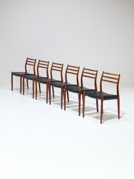 6x N.O. Møller model 78 eetkamerstoelen teak Deens 1960s