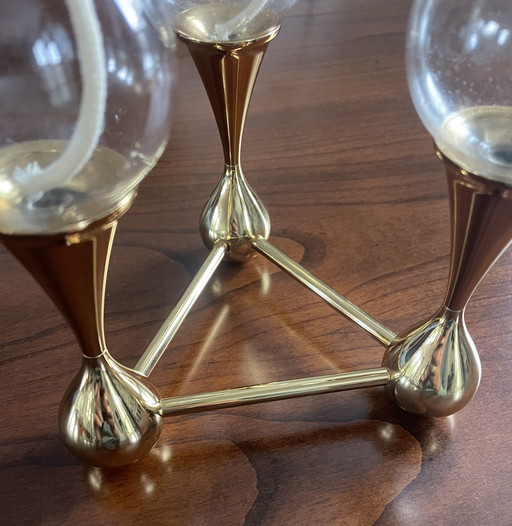 1 pezzo Lampada a olio in ottone di Freddie Andersen Germania, 1970, "Clear Drops" 3 candele