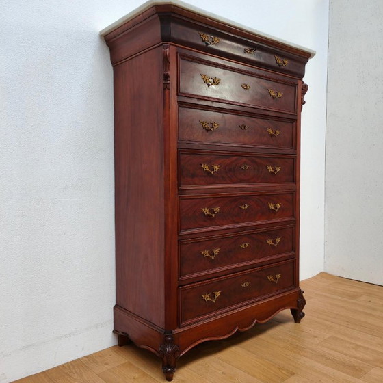 Antike Kommode Semainier mit Marmorplatte, Kommoden, Holz, Braun, Klassiek (Foto 9 von 15)