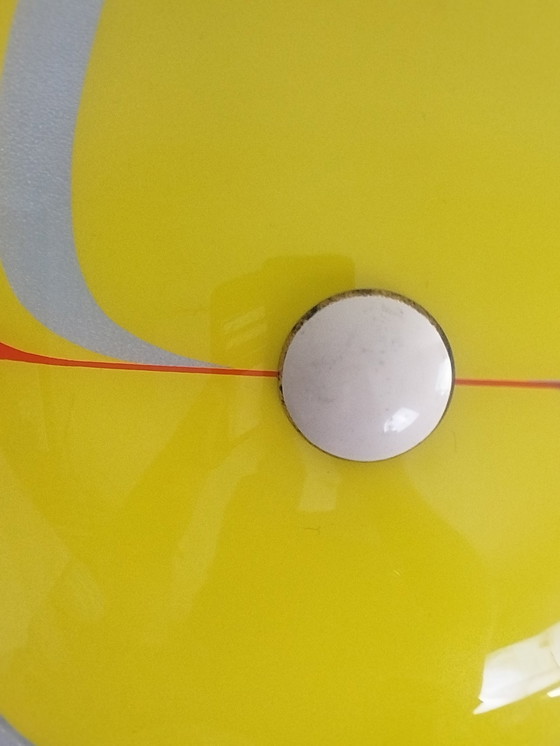 Image 1 of 1 x ceiling light 1960s PL09 in yellow and red with textured glass strip. From former Czechoslovakia