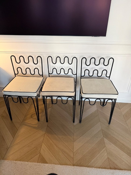 Set Van Drie IJzeren Eettafelstoelen – Eetkamerstoelen, Cast Iron (photo 3 of 5)