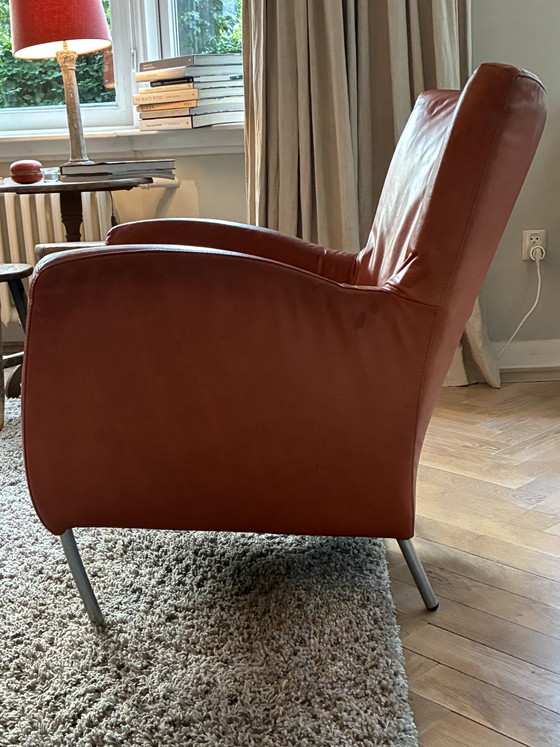 Image 1 of Warm oranje leren fauteuil 
