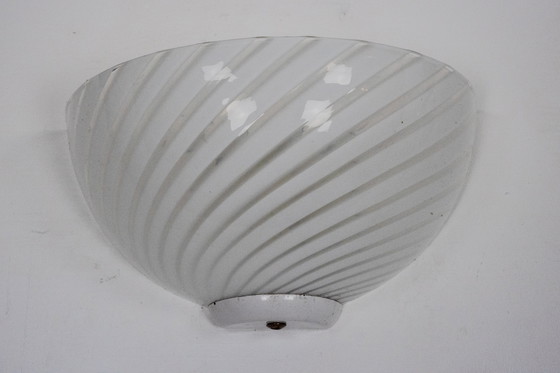 Image 1 of Italian Set of Three Striped Murano Glass Sconces in Venini Style, Italy 1970s