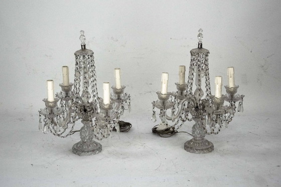 Image 1 of Maria Theresa Crystal Candelabra Table Lamps. Set of two. Italy 1940s