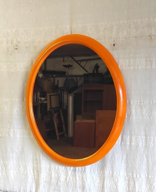 Oval orange mirror - 1970s