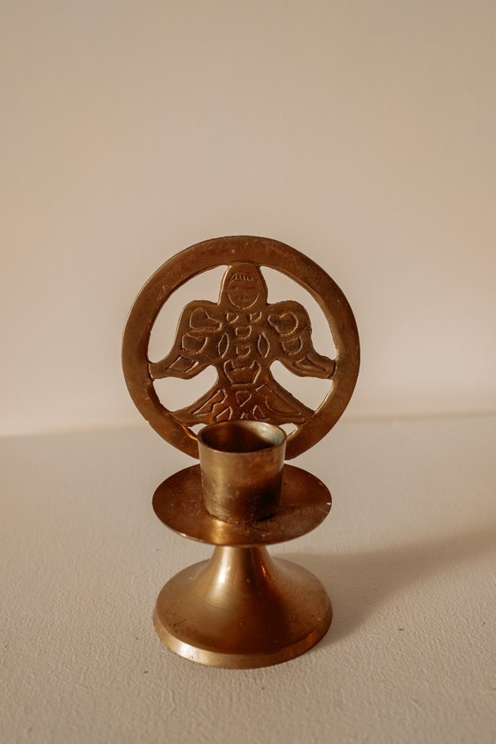 Image 1 of Vintage brass candlestick with angel